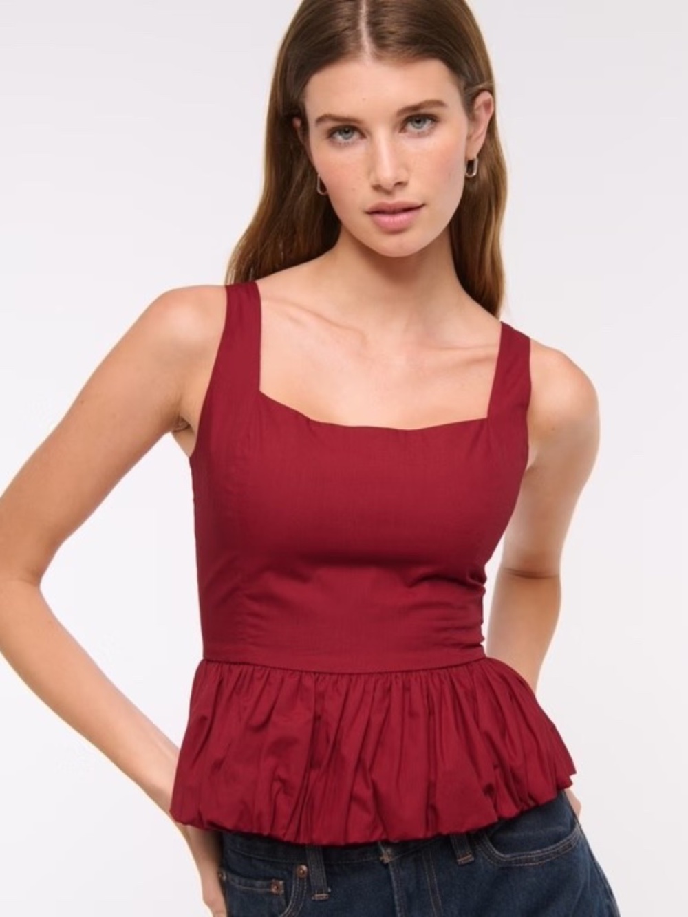 Abercrombie & Fitch A&F Poplin Bubble Hem Tank Red Size Small S